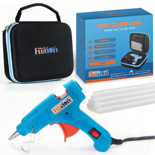 Craft Fusion Hot Glue Gun Kit with Case - 20w Mini Hot Glue Gun Set and 10 Small Glue Sticks - for Kids and Adults, School, DIY Art and Repairs, Including Carry Case (Blue)