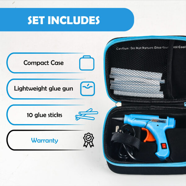 Craft Fusion Hot Glue Gun Kit with Case - 20w Mini Hot Glue Gun Set and 10 Small Glue Sticks - for Kids and Adults, School, DIY Art and Repairs, Including Carry Case (Blue) - Image 2