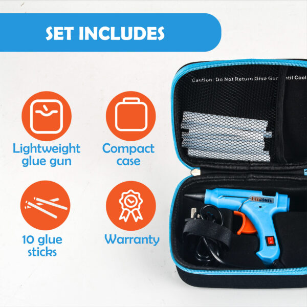 Craft Fusion Hot Glue Gun Kit with Case - 20w Mini Hot Glue Gun Set and 10 Small Glue Sticks - for Kids and Adults, School, DIY Art and Repairs, Including Carry Case (Blue) - Image 3