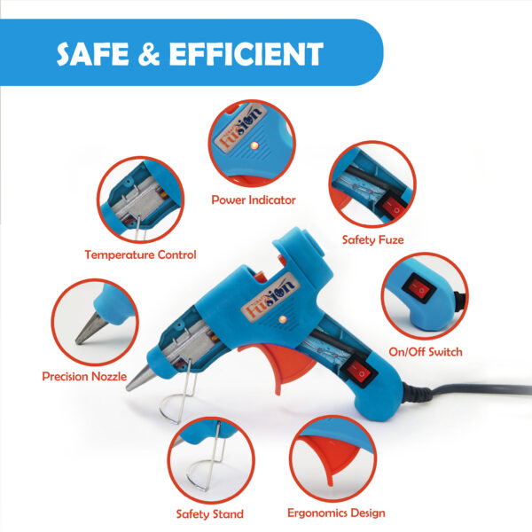 CRAFT FUSION Glue Gun and Sticks Set (20W) - Hot Glue Gun kit with 10 Clear Hot Glue Sticks for Mini Glue Gun - Small Hot Glue Gun Mini Glue Gun Sticks, Blue Craft Glue Gun for Kids, Adults - Image 2