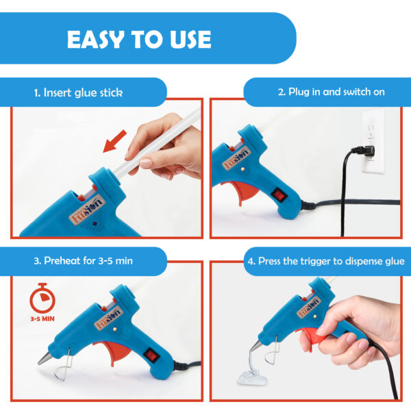 CRAFT FUSION Glue Gun and Sticks Set (20W) - Hot Glue Gun kit with 10 Clear Hot Glue Sticks for Mini Glue Gun - Small Hot Glue Gun Mini Glue Gun Sticks, Blue Craft Glue Gun for Kids, Adults - Image 3